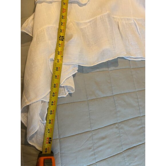 TEMPO PARIS Off White 100% Linen Artsy Dress Rauched Skirt Asymetrical Hem SZ M - Picture 5 of 16